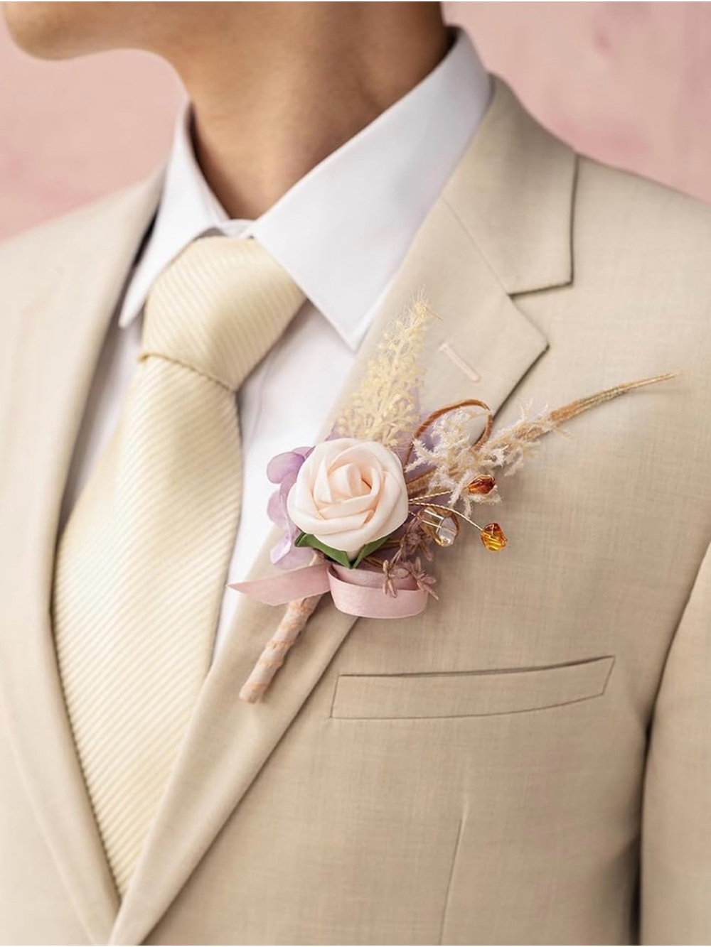 Ling's moment Boutonniere 6pcs Groomsmen Boutonniere, Artificial Flowers